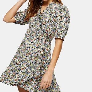 NWT Topshop Dainty Floral Midi Wrap Dress Size 14